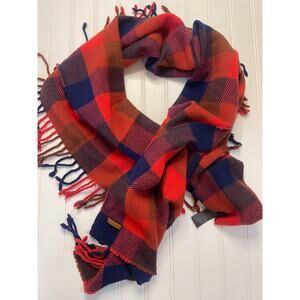 Coach Wool Cashmere Buffalo Plaid Scarf Shawl Wrap Red Blue Orange 18" X 62"